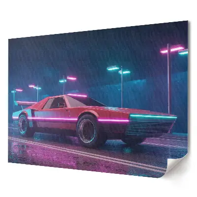 Elegancki plakat do salonu z futurystycznym samochodem w neonowych kolorach