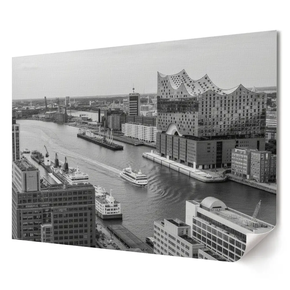 Plakat ścienny premium Nowoczesna architektura nad rzeką w monochromie