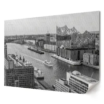 Plakat ścienny premium Nowoczesna architektura nad rzeką w monochromie