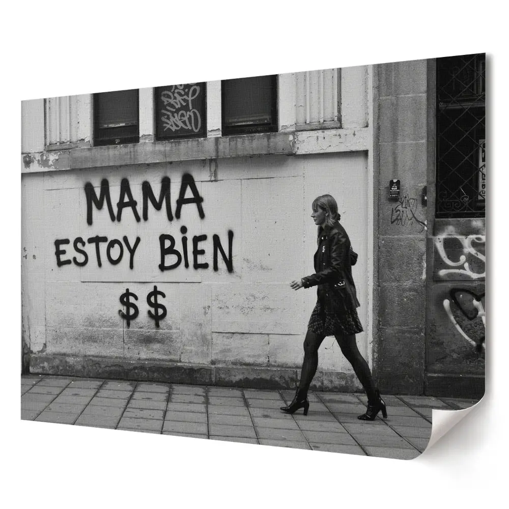 Plakat ścienny premium Kobieta w mieście z graffiti