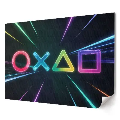 Elegancki plakat do salonu z symbolami gier w neonowych kolorach