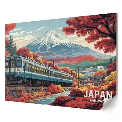 Artystyczny wydruk na płótnie Kolej w Japonii w jesiennej scenerii