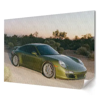 Plakat ścienny premium Zielone Porsche na pustynnej drodze