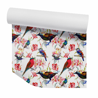 Tapeta Egzotyczne kolorowe ptaki w kwiatach