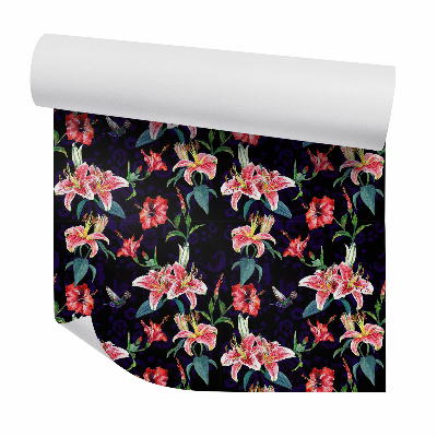 Tapeta Kolibry w tropikalnych kwiatach