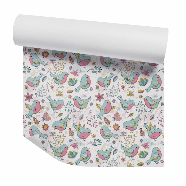 Tapeta Bajkowe pastelowe ptaki i kwiaty