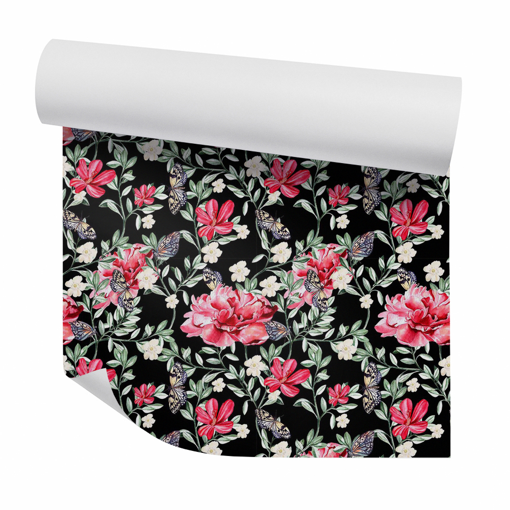 Tapeta Egzotyczne kwiaty i piękne motyle