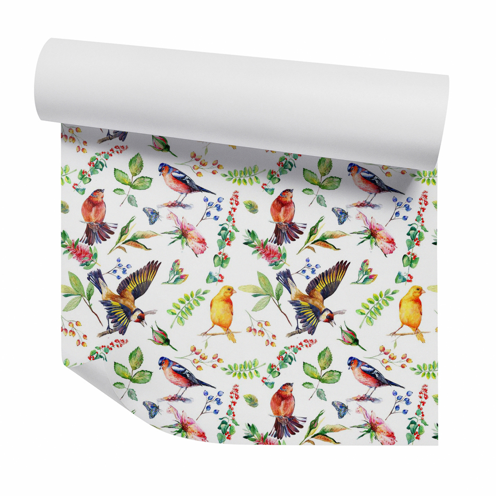 Tapeta Kolorowe ptaki i liście