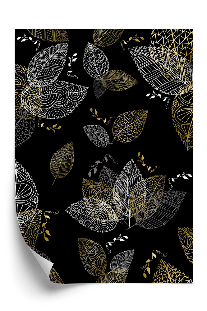 Tapeta Biało złote liście