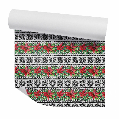 Tapeta Czerwone piekne kwiaty na dekoracyjnym wzorze