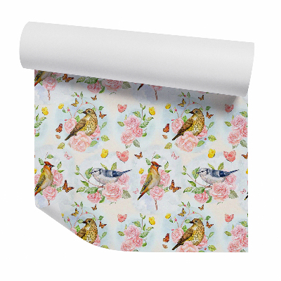 Tapeta Ptaki wśród kwiatów i motyli