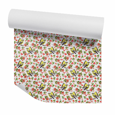 Tapeta Żółte ptaki w parach wsród serc