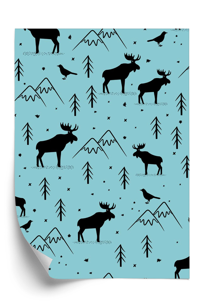 Tapeta Łosie i góry na niebieskim tle