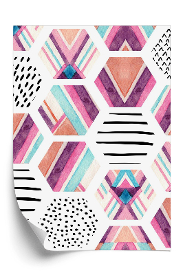 Tapeta Akwarela sześciokąt z geometrycznych elementów ozdobnych