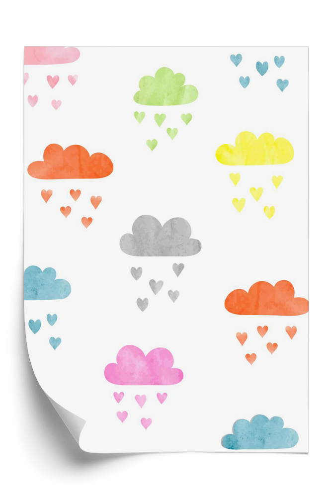 Tapeta Kolorowy wzór akwarela chmury deszcz serc