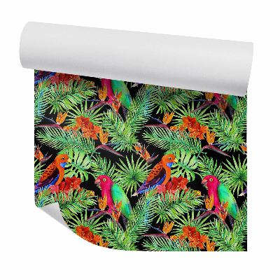 Okleina ścienna Egzotyczna przyroda papugi i kwiaty