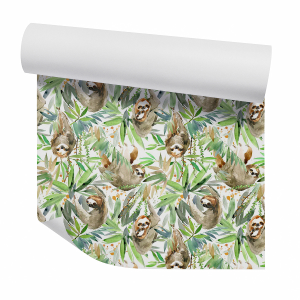 Okleina ścienna Leniwiec wśród liści akwarela