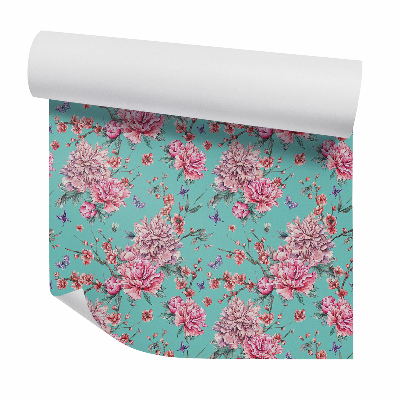 Okleina ścienna Motyle i kwitnące kwiaty na gałęziach