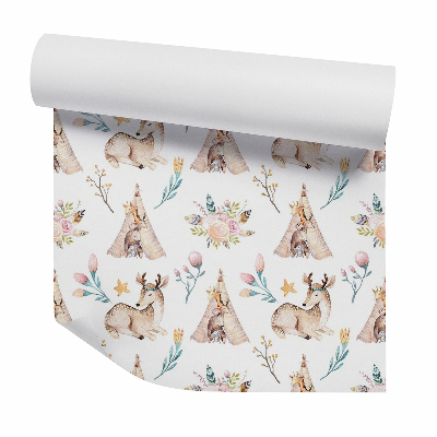 Okleina ścienna Jelonki i tipi wśród gałęzi kwiatów