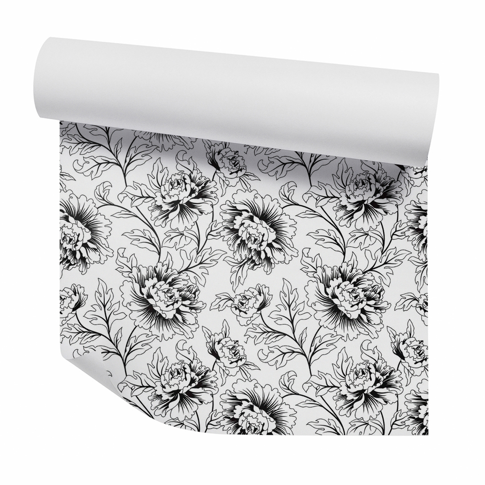 Okleina ścienna Czarno-białe kwiaty obrys