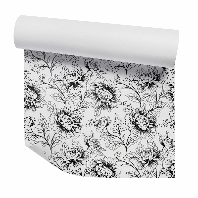 Okleina ścienna Czarno-białe kwiaty obrys