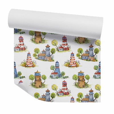 Okleina samoprzylepna na ścianę Nadmorskie miasteczko latarnie