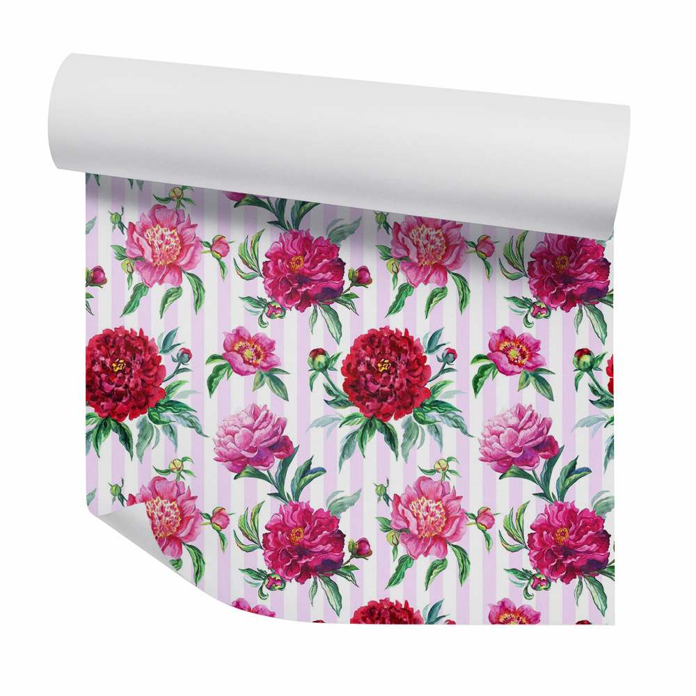 Okleina samoprzylepna na ścianę Różowe i czerowne kwiaty tło w paski