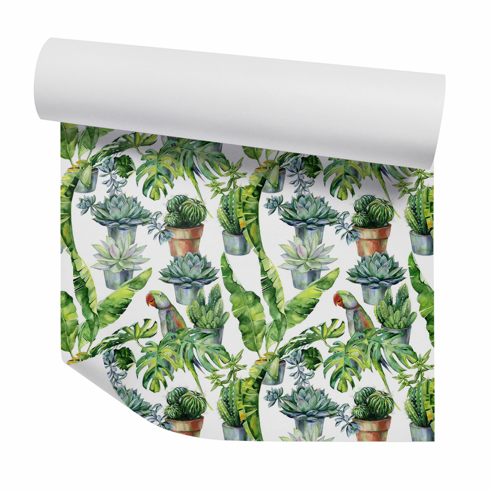 Okleina samoprzylepna na ścianę Papuga wsród domowej roślinności