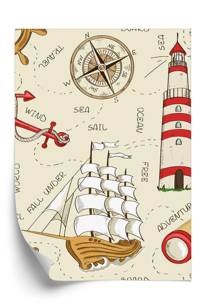 Tapeta Morskie ikony statek latarnia