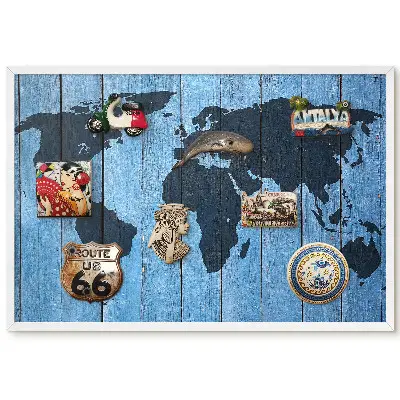 Tablica metalowa magnetyczna Mapa świata na drewnianym tle