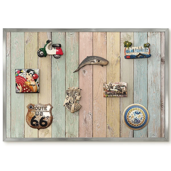 Tablica magnetyczna w srebrnej ramie z motywem pastelowych desek