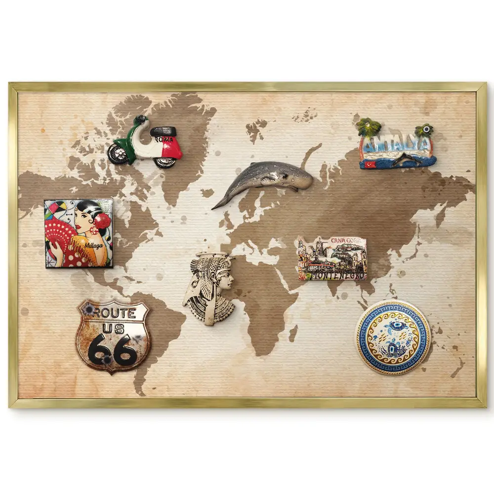 Brązowa magnetyczna tablica na magnesy Mapa świata vintage