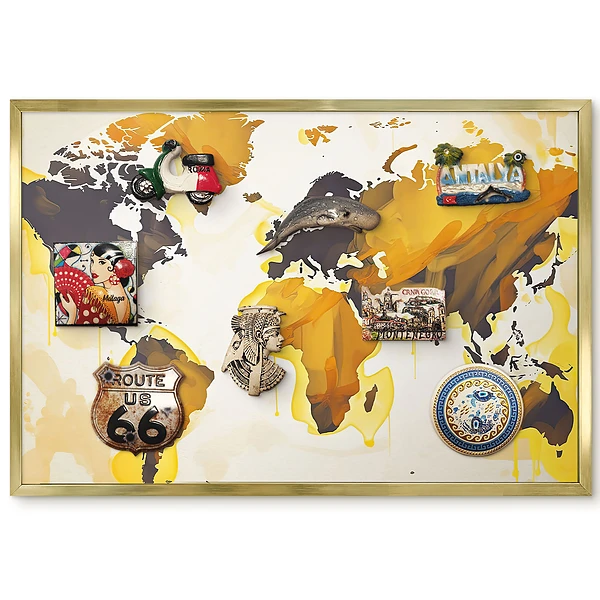 Tablica magnetyczna na magnesy Abstrakcyjna mapa świata w żółtych tonach
