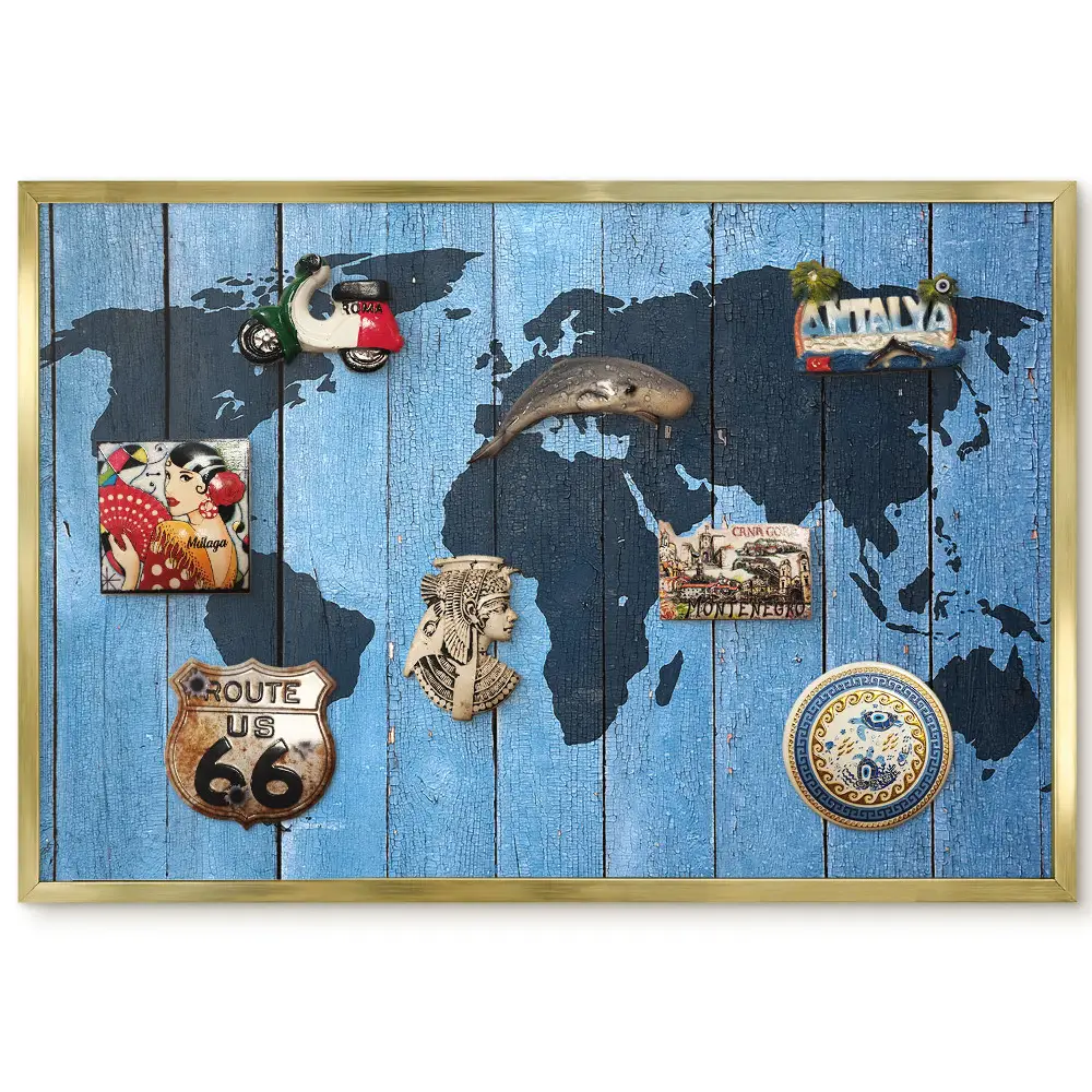 Tablica magnetyczna Mapa świata na drewnianym tle