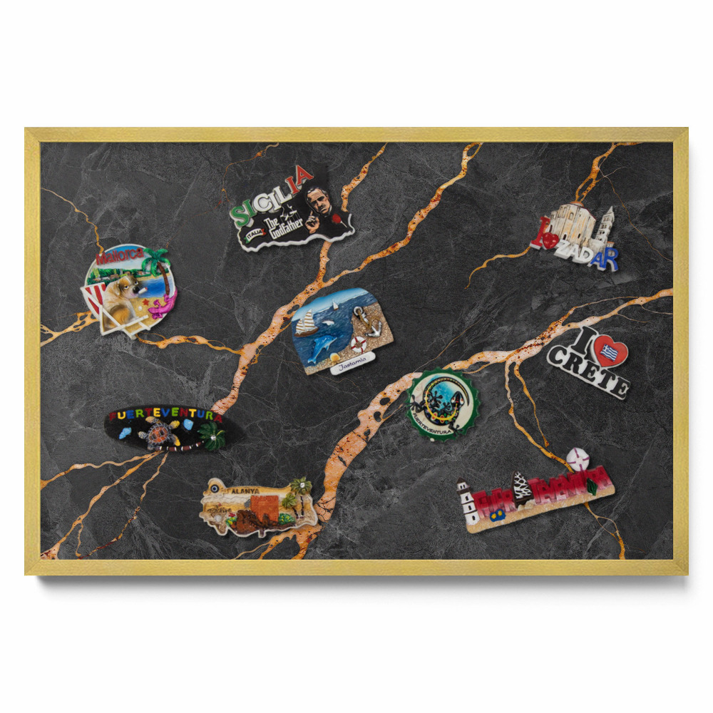 Tablica na magnesy w ramie złota Zdobiony ciemny marmur