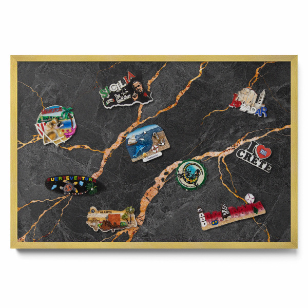 Tablica na magnesy w ramie złota Zdobiony ciemny marmur