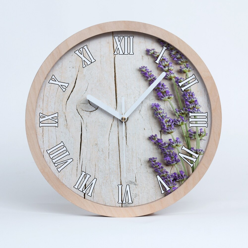 Zegar na ścianę drewniany Lawenda na drewnie
