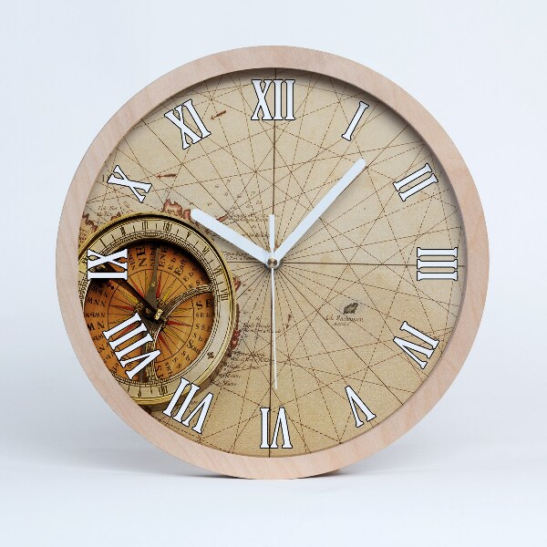 Nowoczesny zegar ścienny Kompas na mapie