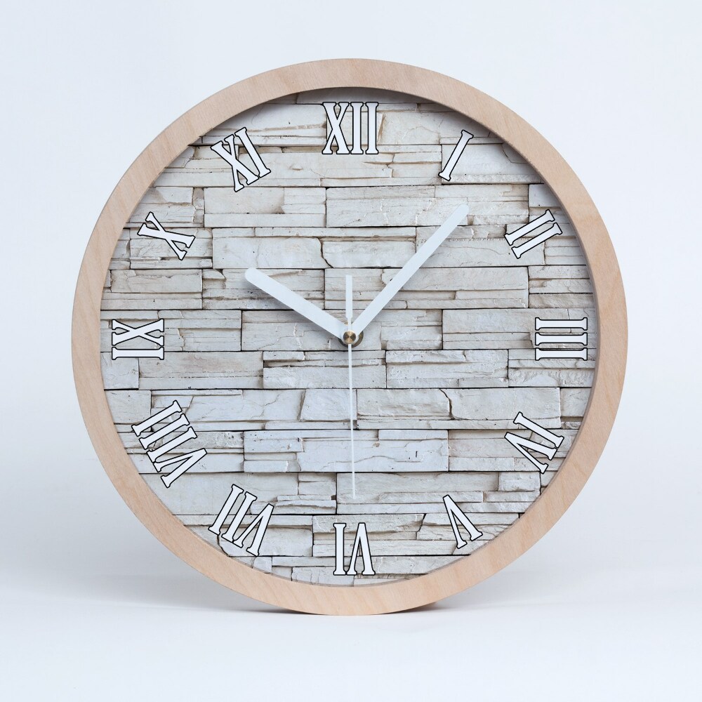 Zegar okrągły Biała ściana kamień