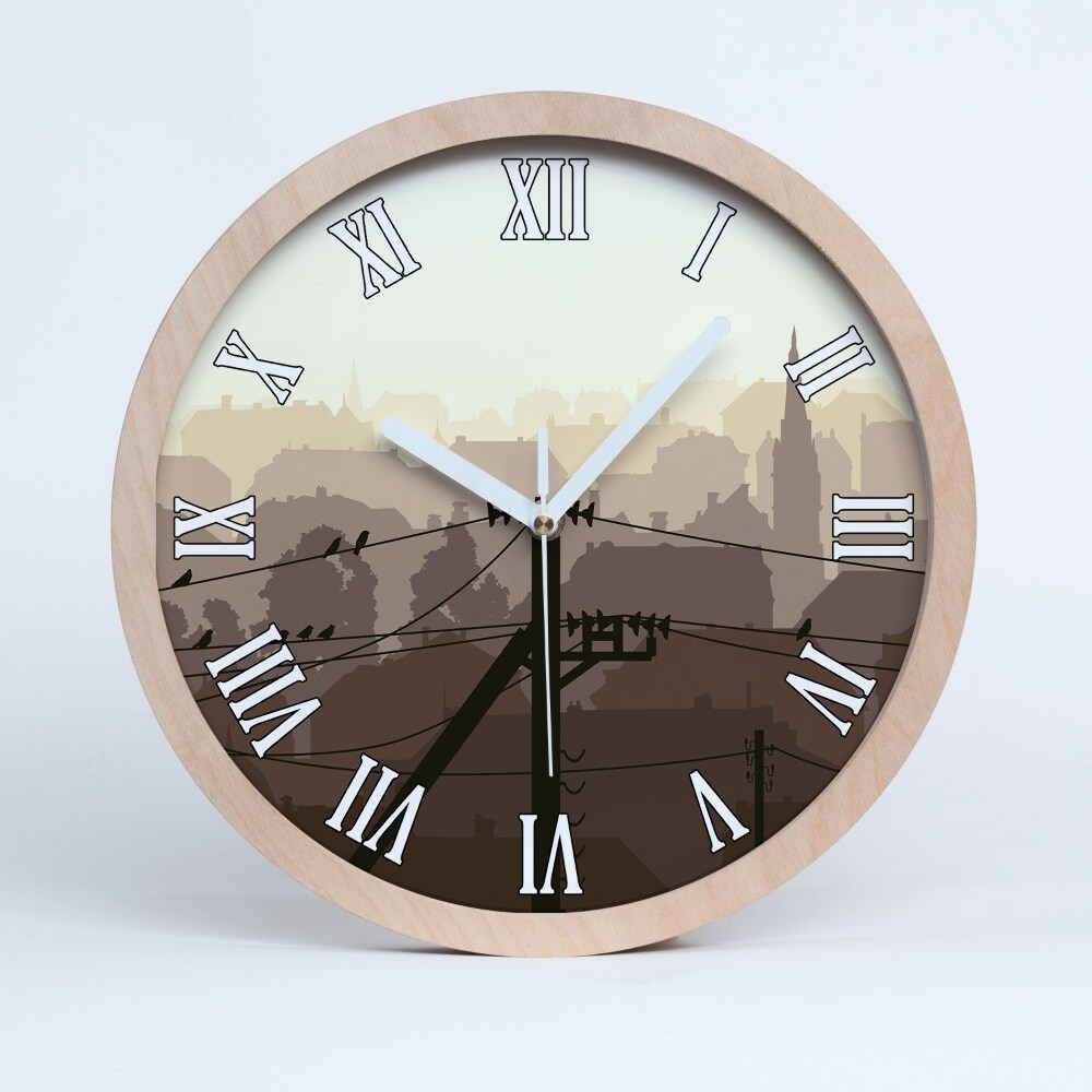 Zegar ścienny drewniany Miasto linia napięcia