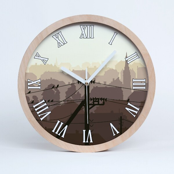 Zegar ścienny drewniany Miasto linia napięcia