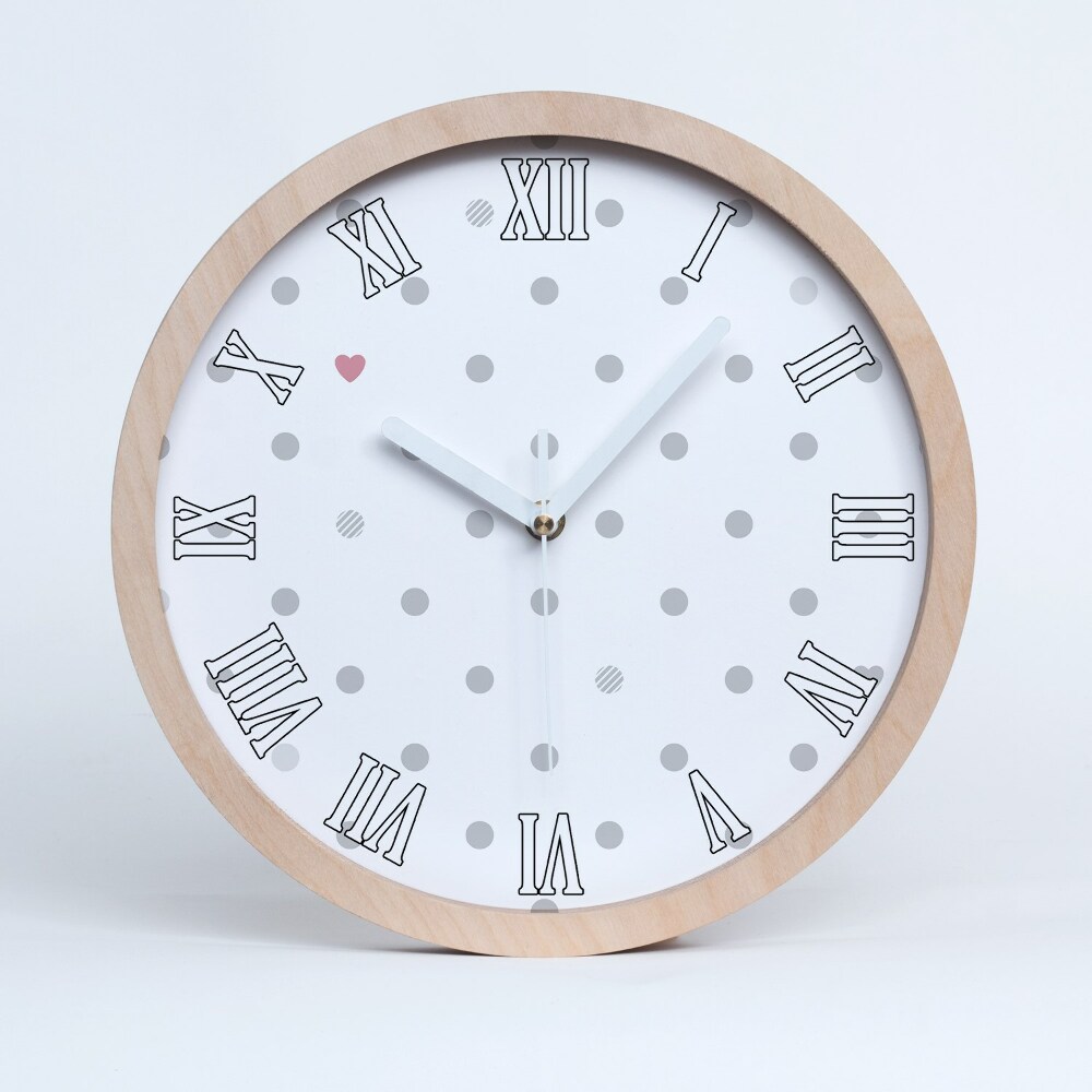 Drewniany zegar Kropki i serca