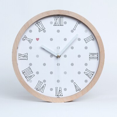Drewniany zegar Kropki i serca