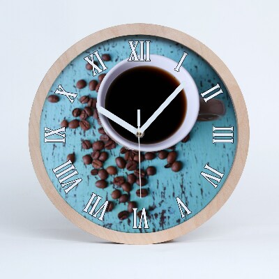 Drewniany zegar Czarna kawa