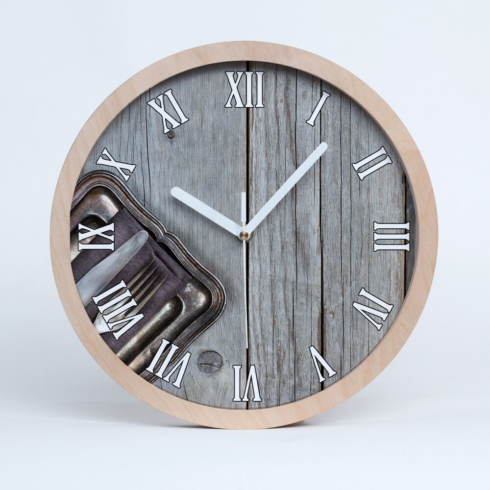 Nowoczesny zegar ścienny Sztućce na deskach