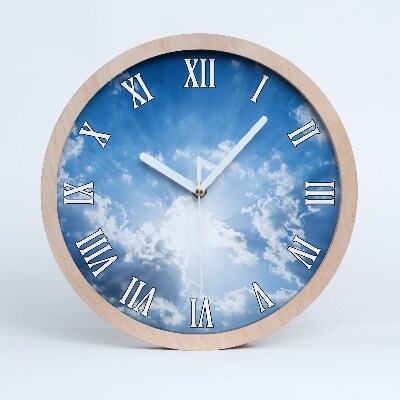 Drewniany zegar Chmury na niebie