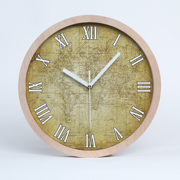 Drewniany zegar Stara mapa świata