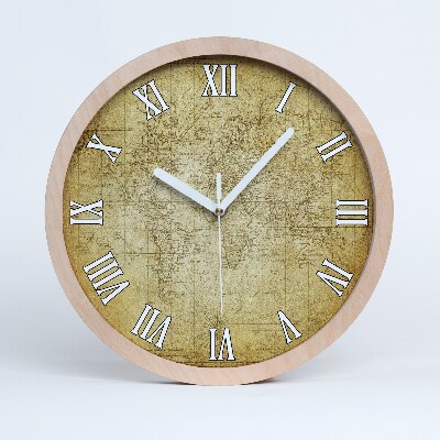 Drewniany zegar Stara mapa świata