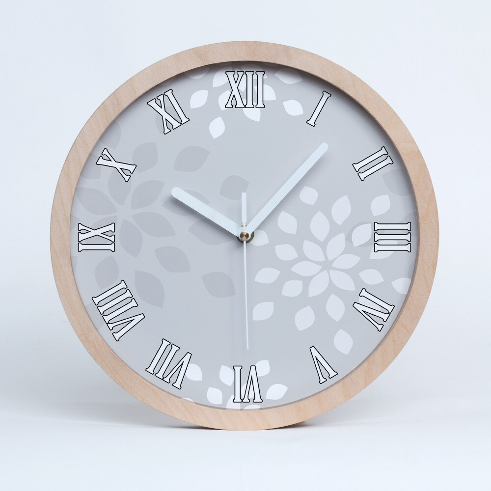 Zegar na ścianę drewniany Kwiecisty wzór