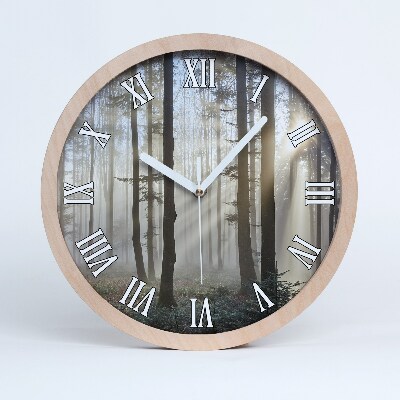 Zegar drewniany Mgła w lesie